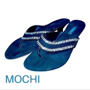 Mochi Women Sandals Bedazzled Black Small Heel Flats Size 40 9.5